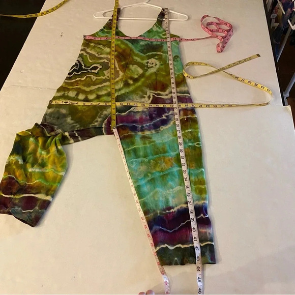Handmade Geode Tie Dye Jumpsuit Romper Jumper Womens Small Cotton Chartreuse - Picture 9 of 12